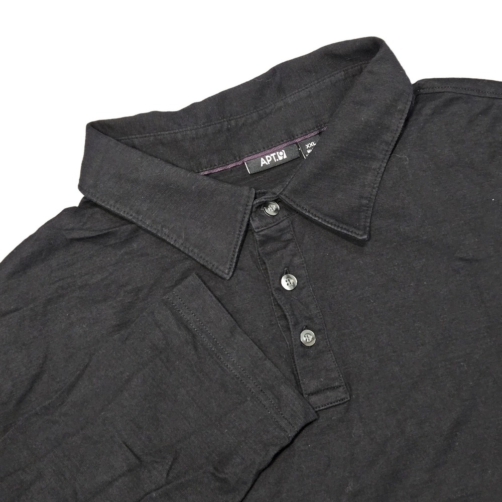 Apt. 9 Mens XXL Long Sleeve Polo Shirt Black 100% Cotton Solid Basic Classic